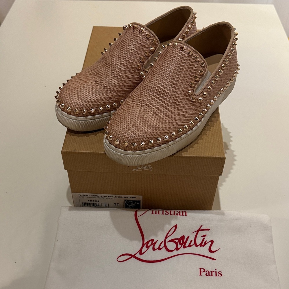 Christian Louboutin Pik Boat Flat Spiked Slip-On Sneakers size 37